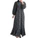 Damenbekleidung Muslim Casual Langarm Open Door Loose Printed Button Down Kleid_voghion.com