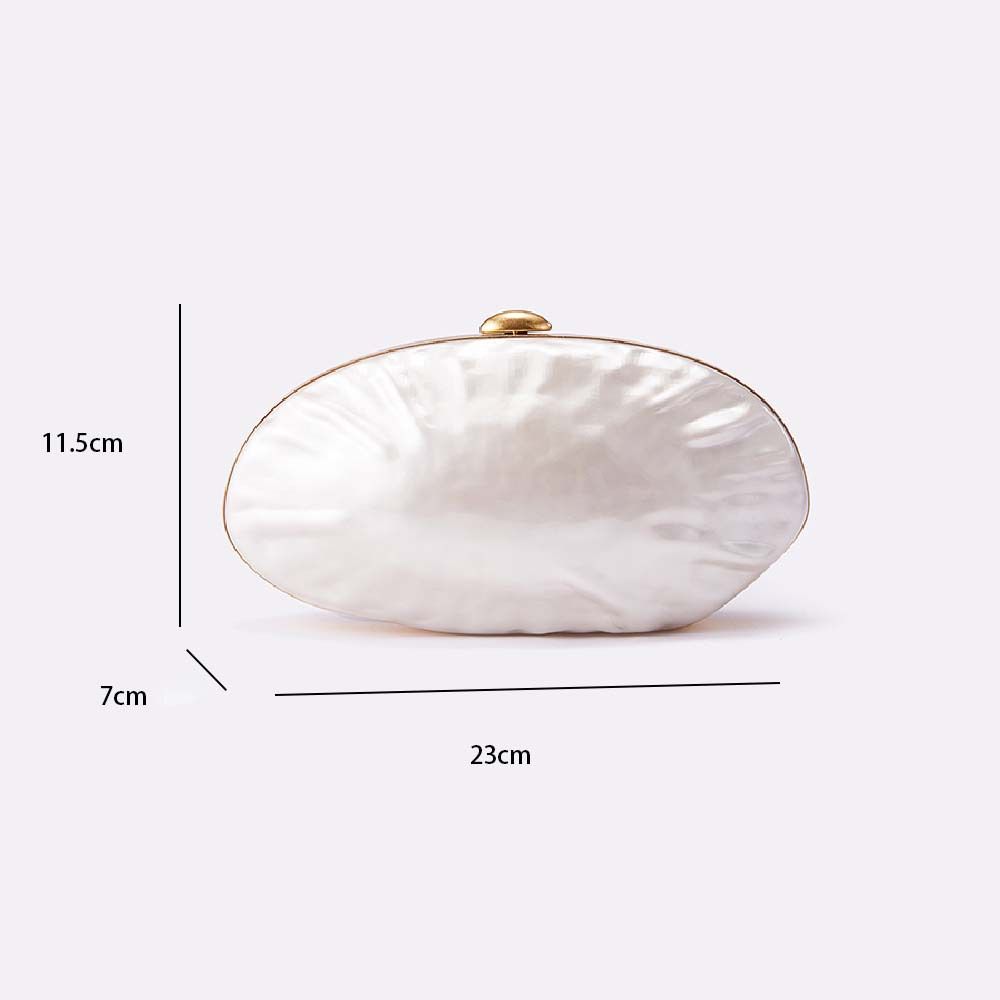 Pochette in acrilico di ispirazione vintage con conchiglia: elegante borsa a tracolla ovale per matrimoni, feste serali e outfit boho chic_voghion.com