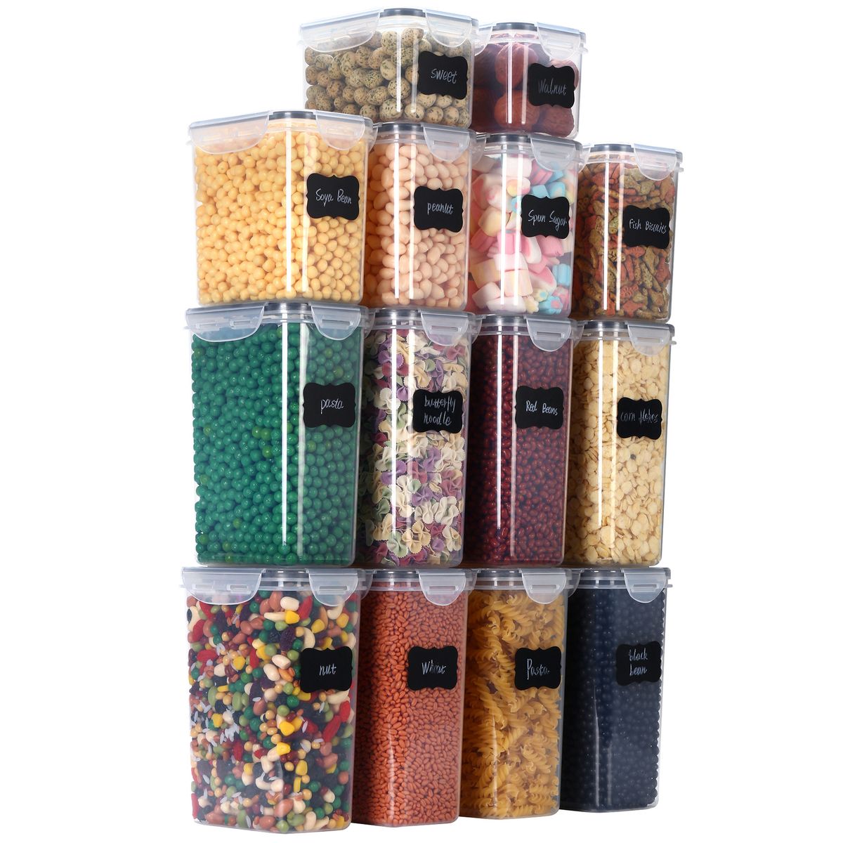 Set di barattoli sigillati da 14 pezzi, contenitore per frutta e verdura da cucina in PP per uso alimentare, barattolo di plastica trasparente per grani_voghion.com