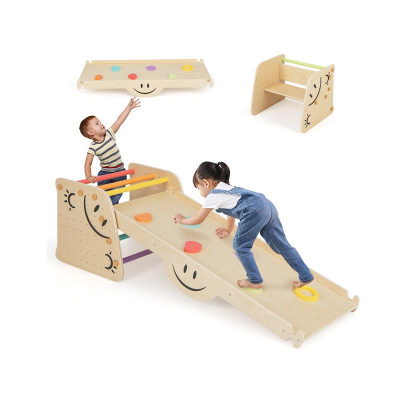 Wooden Climbing Toy Triangle Climber Set with Seesaw_voghion.com