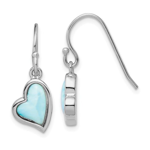 Sterling Silver Rhodium-plated Light Blue Larimar Heart Dangle Earrings_voghion.com