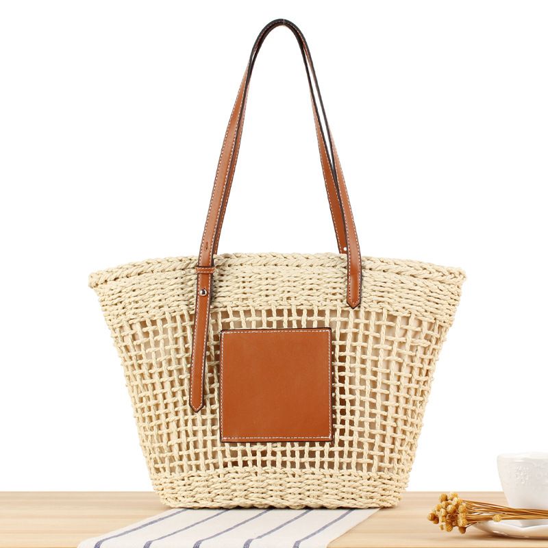 Nuova borsa tote sottobraccio monospalla da donna intrecciata in stile vacanza al mare per pendolari_voghion.com