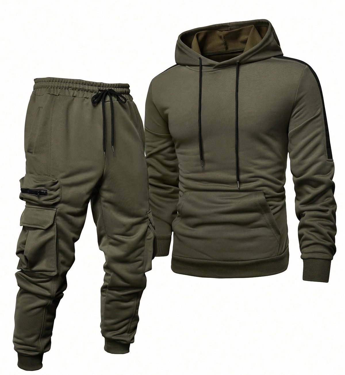 Men's Fleece-Lined Hooded Sweatshirt & Jogger Pants Set - Lightweight, All-Polyester, Streetwear Essentials For Spring & Autumn_voghion.com
