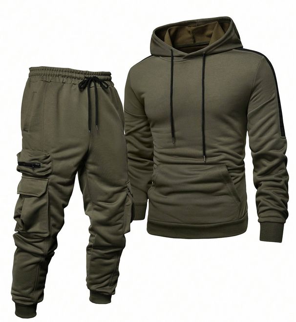 Men's Fleece-Lined Hooded Sweatshirt & Jogger Pants Set - Lightweight, All-Polyester, Streetwear Essentials For Spring & Autumn_voghion.com