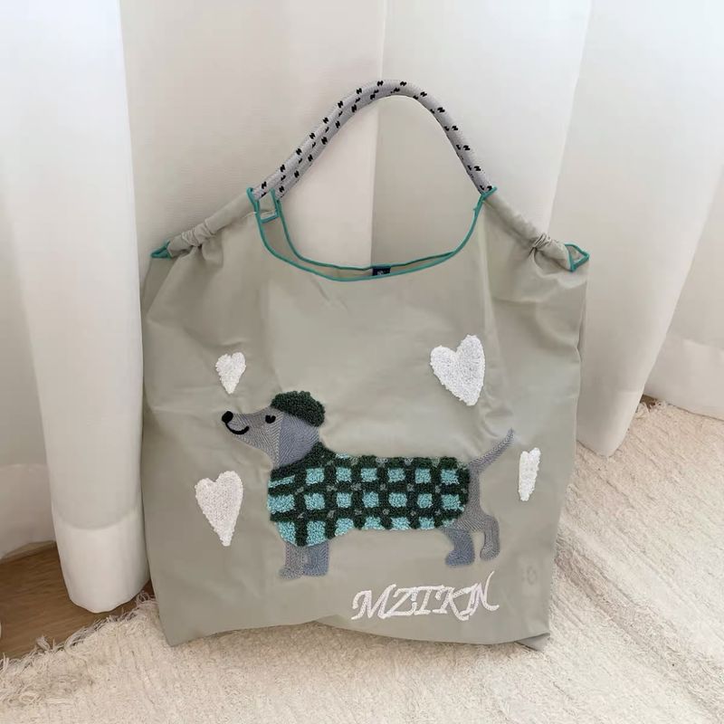 Damen-Umhängetasche mit Stickerei, süßer Hund, Cartoon-Motiv, große Kapazität, faltbar, tragbar_voghion.com