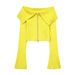 Women's 2024 Summer New Large Collar Zipper Knitted Off Shoulder cardigan_voghion.com
