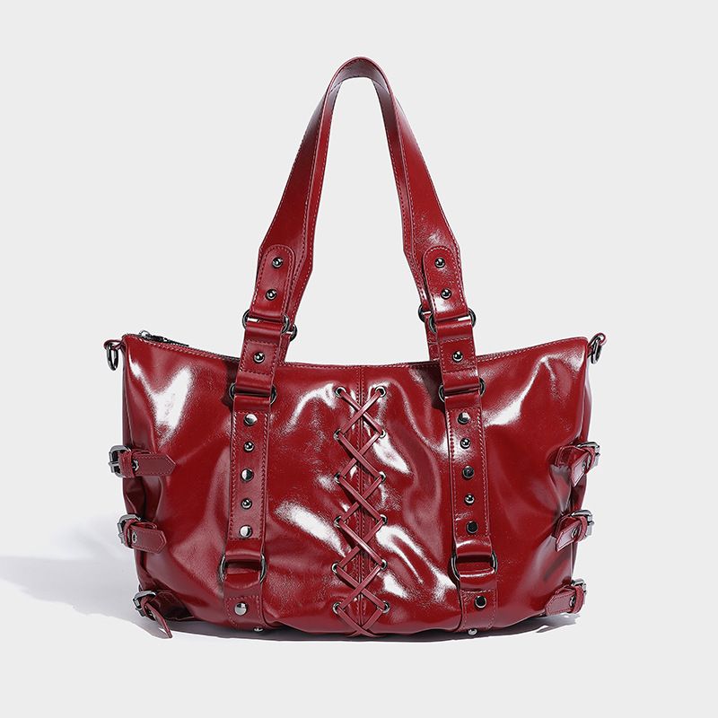 Strap punk rivet design hand held tote bag 2024 autumn and winter new large capacity commuting shoulder underarm bag_voghion.com