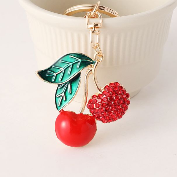 Cute Enamel Oil Drop Inlaid Diamond Fruit Cherry Car Hanging Decoration Keychain Small Gift_voghion.com