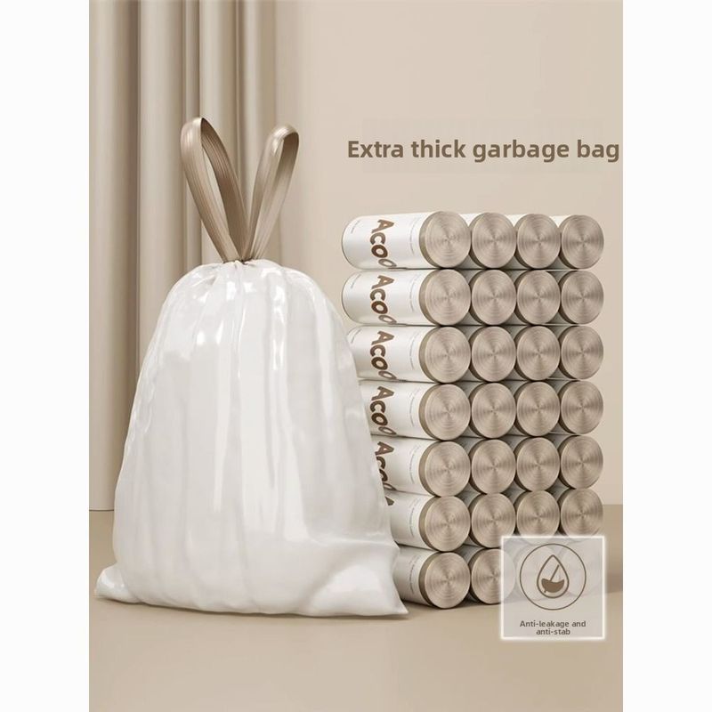 Saplı Kalınlaştırılmış Çöp Kutusu, Otomatik Genişletilmiş Kapatma, Ev Tipi Bağcıklı Mutfak Plastik Poşetleri_voghion.com