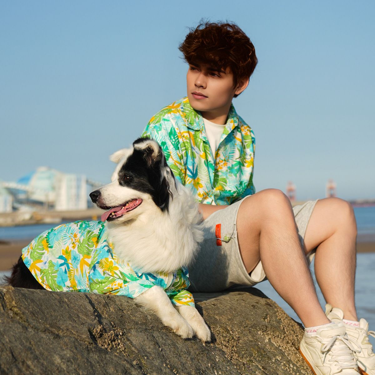 Haustier Eltern-Kind passende Hawaiihemd Kleidung leicht atmungsaktiv_voghion.com