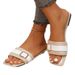 Square toe flat slippers for women belt buckle casual beach sandals_voghion.com