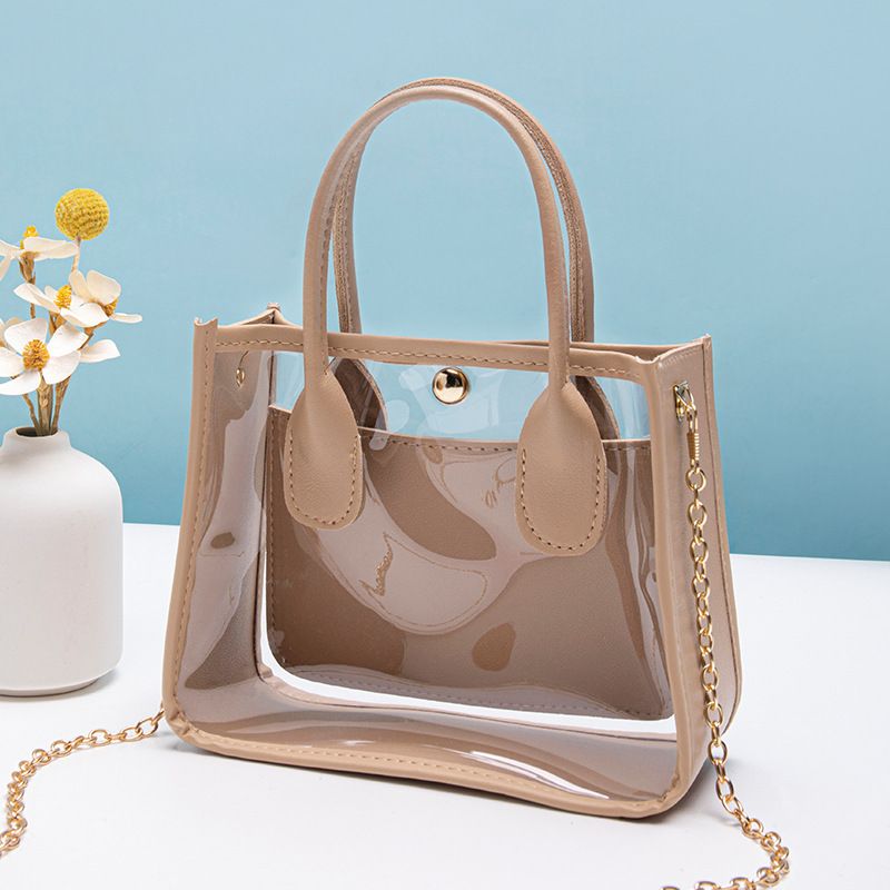 Bolsa Tote Feminina - Bolsa de Ombro Transparente com Alça de Corrente (Moda e Versátil para o Verão)_voghion.com