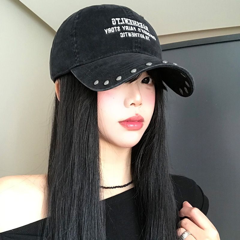 American Rivets Women's Baseball Cap Korean Version Of The Hundred Take Thin Face Black Duck Tongue Cap Wide-brimmed Large-brimmed Cap 2025 New_voghion.com
