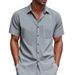 Summer Men's Woven Lapel Solid Color Large Size Casual Simple Business Short Sleeved Shirt Men_voghion.com