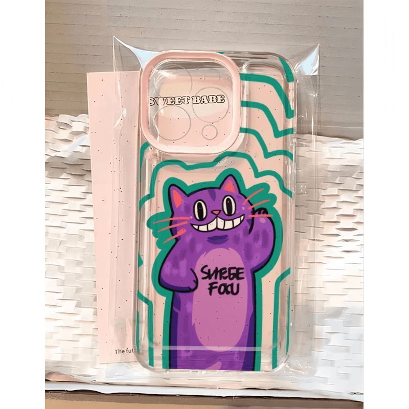 Wavy Purple Cat Compatible With 16 Pro Max Phone IPhone 15 Funny 14 Shockproof 13 Soft Case 12 Trendy_voghion.com