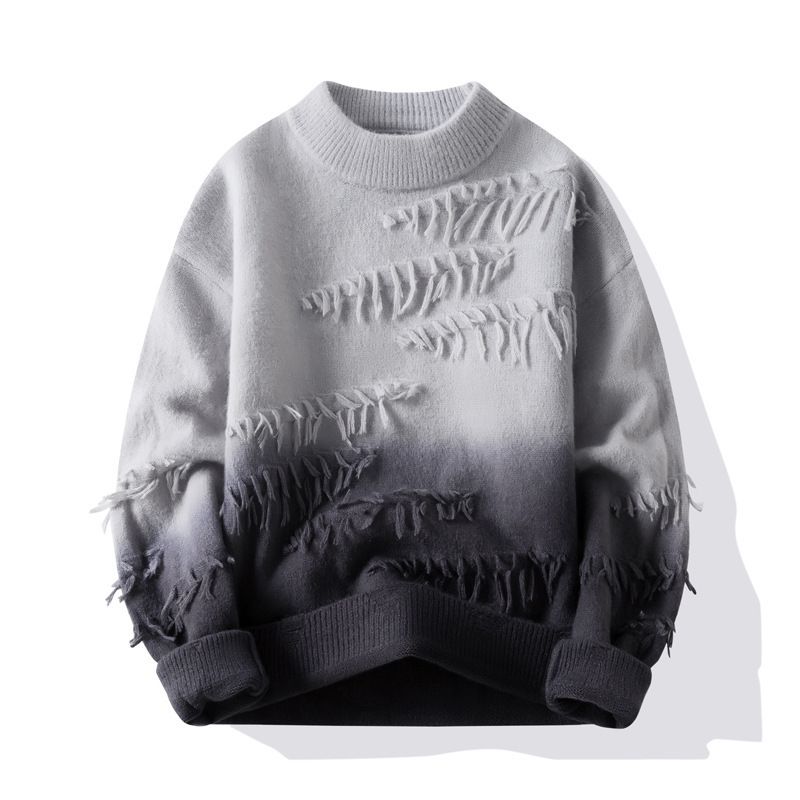 Męski sweter w gradientowym kolorze – modny sweter z eleganckim nadrukiem, miękka i oddychająca mieszanka akrylu, wygodny luźny krój do noszenia na co dzień_voghion.com