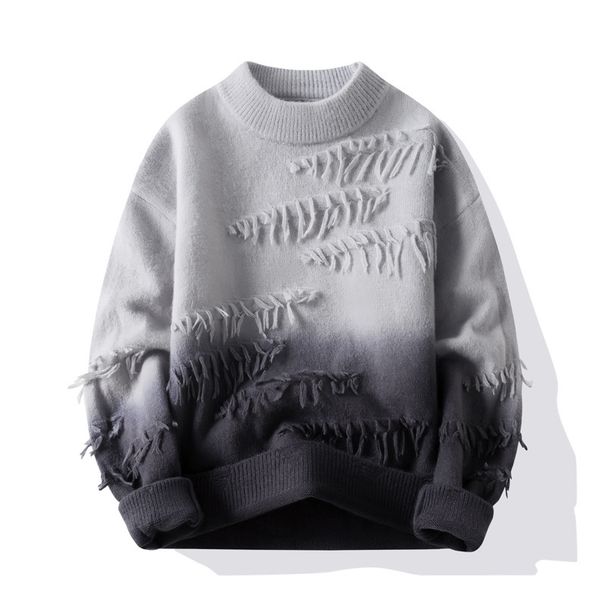 Męski sweter w gradientowym kolorze – modny sweter z eleganckim nadrukiem, miękka i oddychająca mieszanka akrylu, wygodny luźny krój do noszenia na co dzień_voghion.com