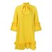 Women's clothing loose casual large size ruffle sleeve lace-up solid color_voghion.com