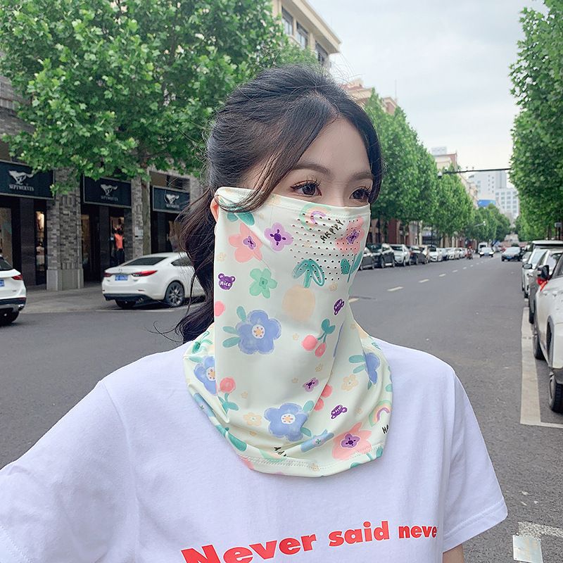 UPF50+ Summer New Ice Silk Breathable Hole Veil Sunscreen Scarf Protector Neck Cover Mask UV Protection Shawl_voghion.com