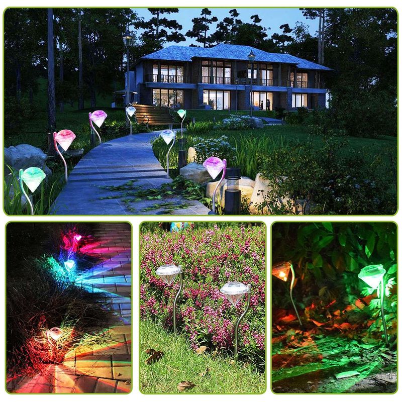 4Pcs Solar Garden Light Outdoor Diamond LED Light 7-Color Changing IP65 Waterproof Pathway Stake Decorative Lamp For Garden Patio Yard Walkway_voghion.com