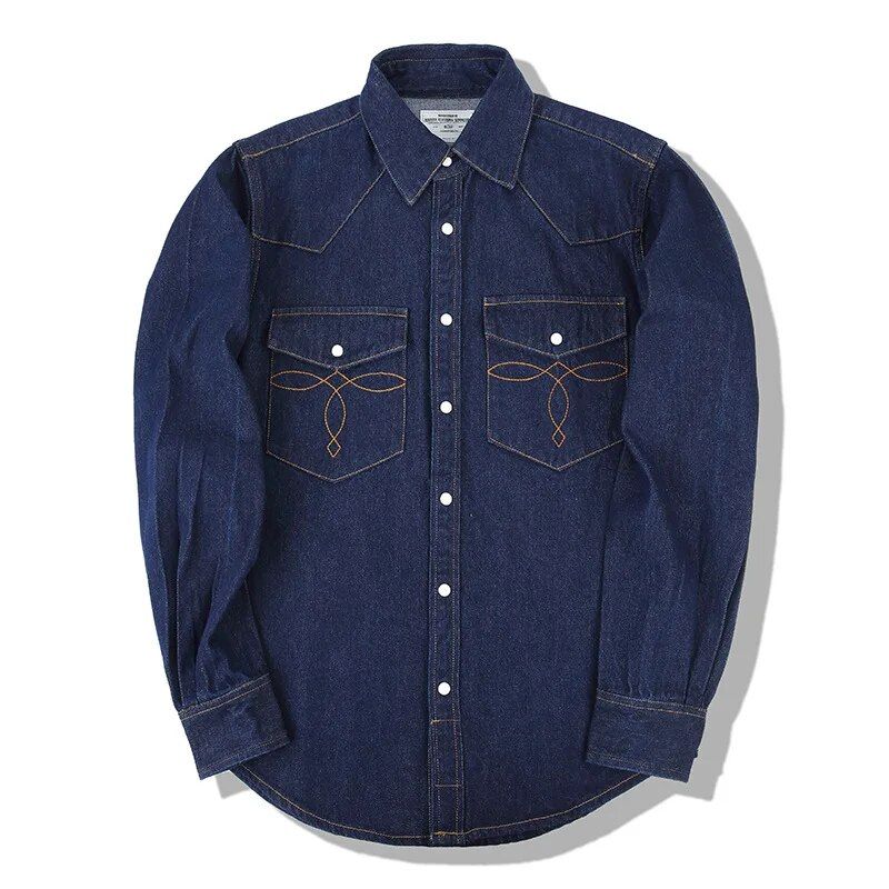Camisa vaquera vintage americana para hombre, camisa militar gruesa lavada de manga larga para primavera y otoño, camisas vaqueras para hombre de alta calidad_voghion.com