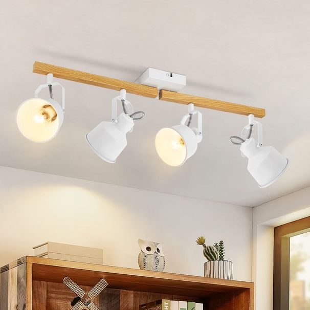 Glitzerlife Deckenstrahler 4 Flammig Weiß - Deckenlampe Schwenkbar 350° MAX.25W E14 Fassung Industrial Holzmaserung Spotbalken Für Wohnzimmer Schlafzimmer Büro_voghion.com