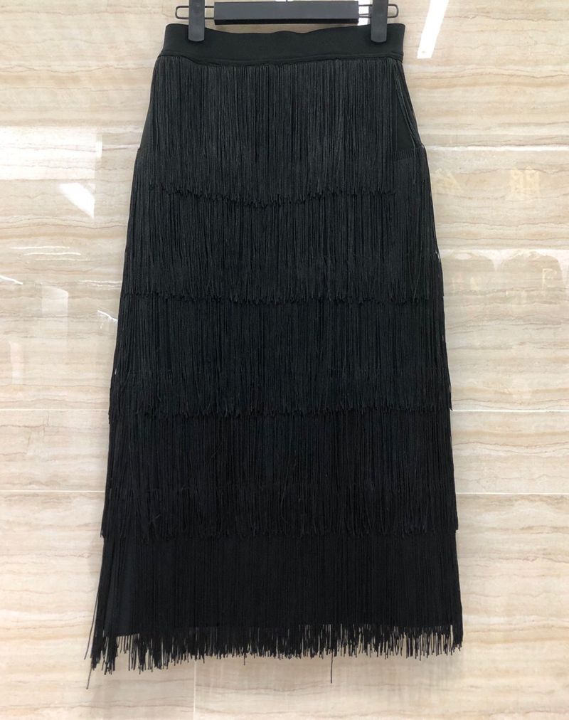 Vêtements pour femmes Mode féminine Tempérament Bandage Jupe crayon mi-longue Jupe à franges_voghion.com