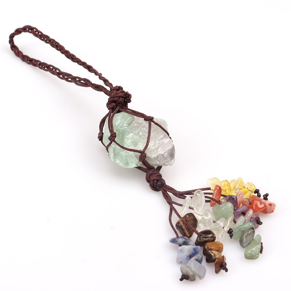 Ciondolo in pietra grezza di cristallo colorato, ciondolo con nappa intrecciata a mano, ornamenti per auto, decorazione per la casa_voghion.com