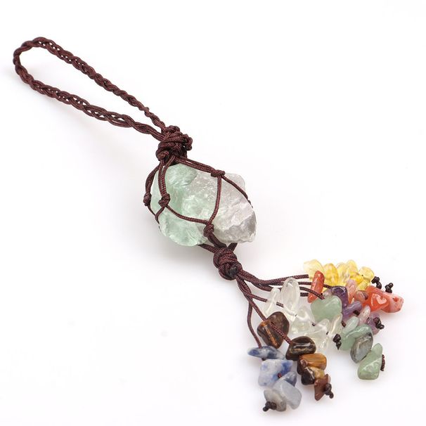Ciondolo in pietra grezza di cristallo colorato, ciondolo con nappa intrecciata a mano, ornamenti per auto, decorazione per la casa_voghion.com