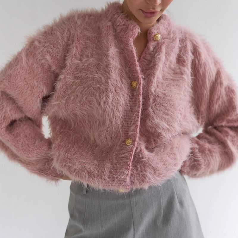 ​​"Weiche Damen-Strickjacke aus Nerz-Imitat-Fleece - Gemütliche Oversize-Strickjacke für Herbst & Winter, Lazy-Chic-Style, Pink (Einheitsgröße)"​​_voghion.com