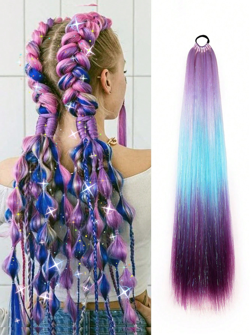 Ombre Extensions 26 Inch Jumbo Extension for Braiding on Tie Loose Tinsel Extensions, 9 Soft Fake and Hair Glitter 1pc_voghion.com