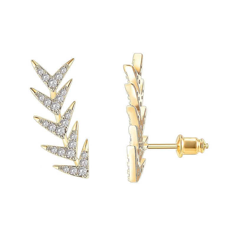 S925 Silber Ohr Nadel Personalisierte Blatt Fisch Knochen Diamant Ohrringe Weibliche 14K Farbe Einfache Schmuck_voghion.com