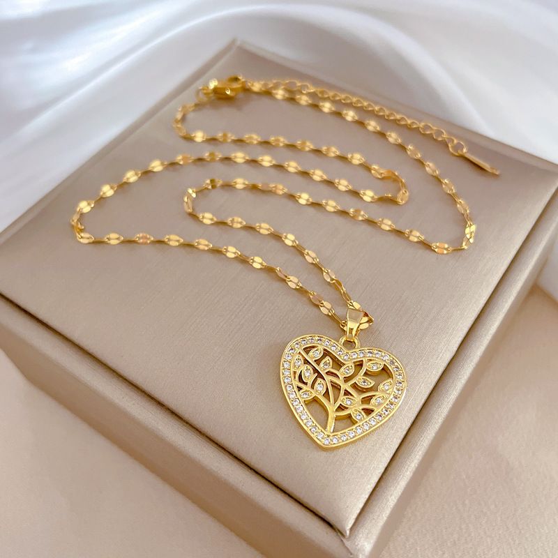 Collana da banchetto di lusso con foglia leggera Love [Acciaio al titanio] da donna, in rete, con colletto versatile rosso, catena in acciaio al titanio [ ]_voghion.com