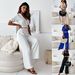 Lässiges zweiteiliges Set für Damen, einfarbig, kurzärmeliges Oberteil und Hose mit weitem Bein_voghion.com