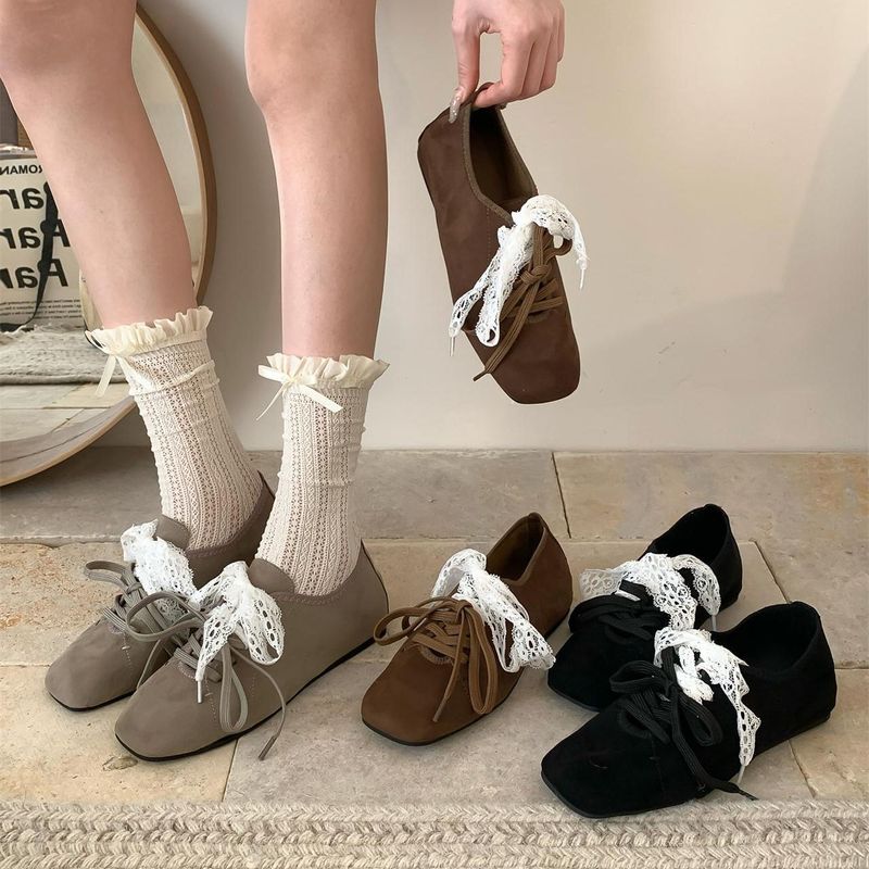 New French Academy Style Ballet Training With Lace Style, Versatile Height Increasing Front Lace, Mary Jane Shoes_voghion.com