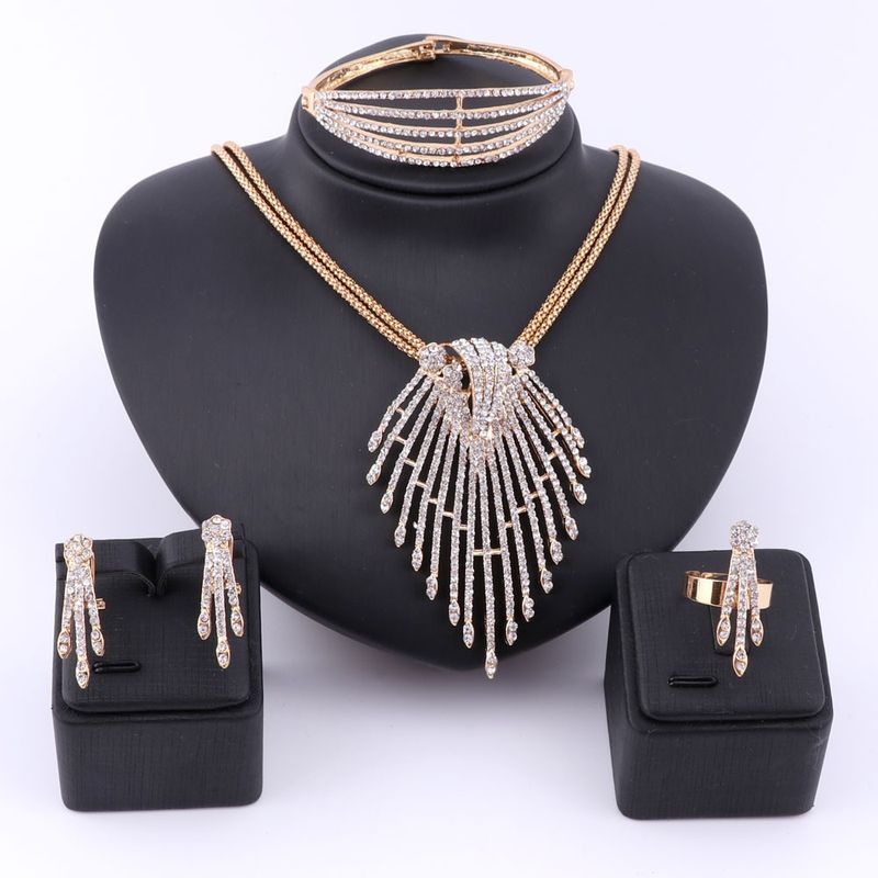 Fine African Beads Jewelry Sets Necklace Bangle Earrings Rings Crystal Party Wedding Gold Color Bridal Accessories_voghion.com