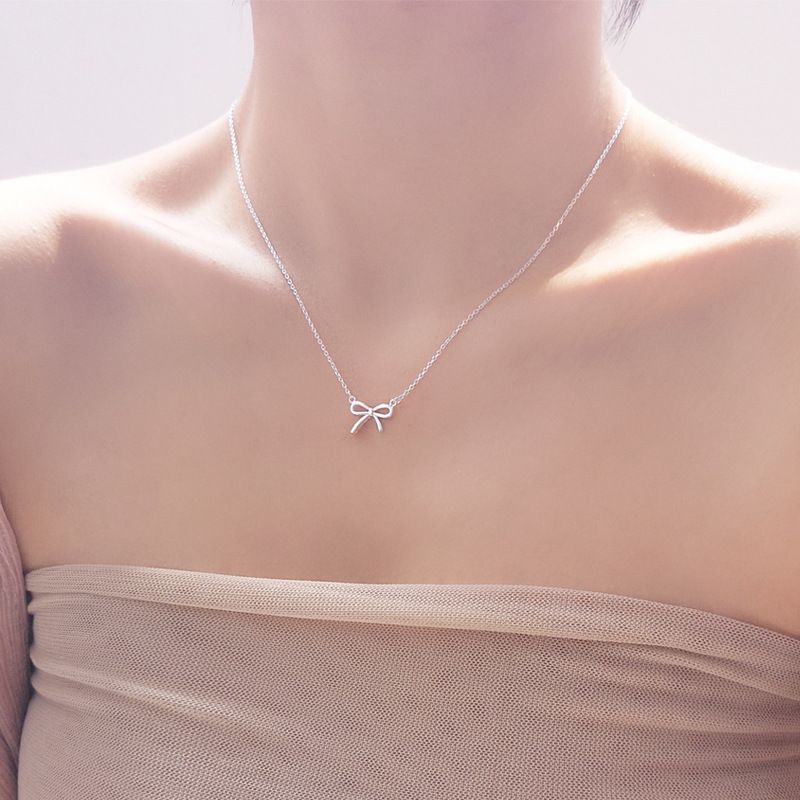 Mini Pendant Necklace With Bowknot Girls, Fresh And Cute, Pure Silver, Gift For Women_voghion.com