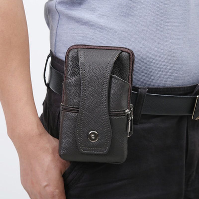 Marsupio in pelle da uomo Marsupio di grande capacità Borse a tracolla marroni Borse a tracolla Borsa per cellulare con fibbia multistrato Marsupio_voghion.com