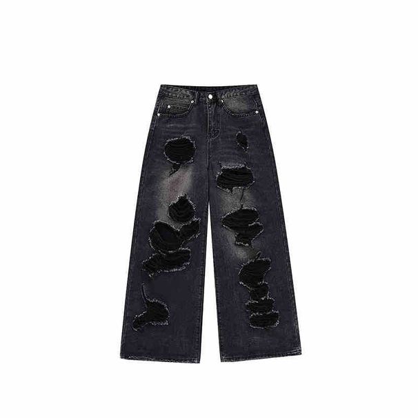 "Vaqueros rectos vintage desgastados para hombre y mujer: vaqueros lavados retro con detalles rasgados, corte holgado y tejido de algodón cómodo"_voghion.com