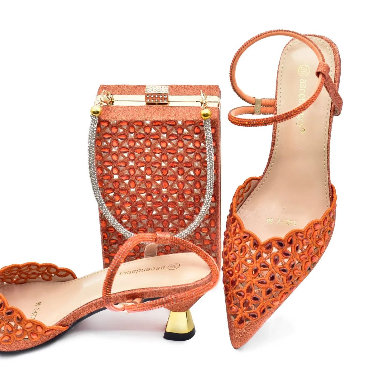 Kadın sivri delikli matkap topuklu çanta seti ziyafet ayakkabı çantası_voghion.com