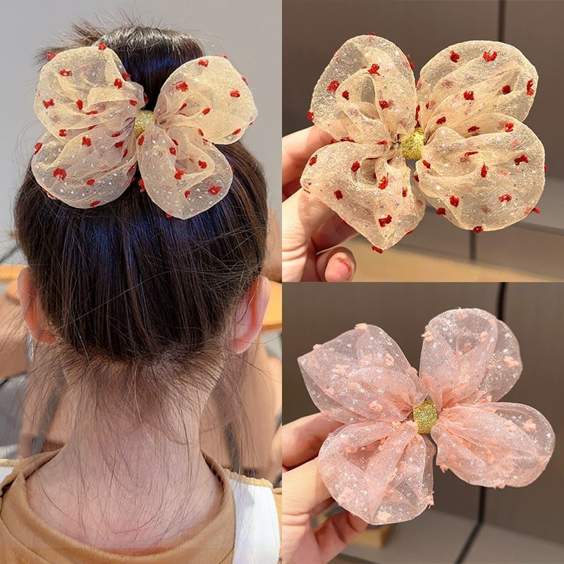 Bronzing Flower Hairpin Children's Bow Hair Accessories Rope Girls Mesh Princess Hairpin New Headdress_voghion.com