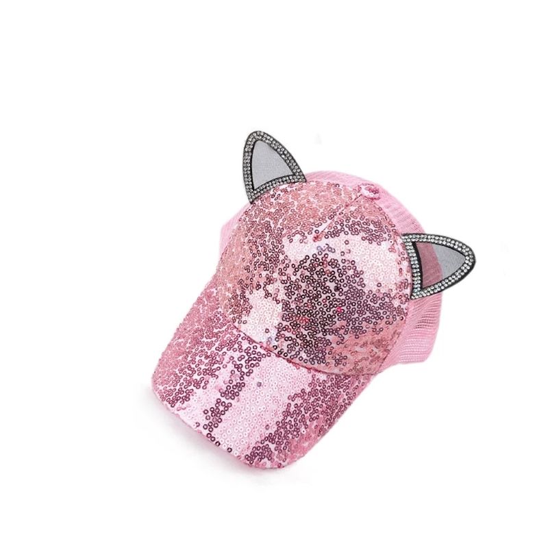 2019 Paren-Kind Mode Pailletten Ohren Baby Sommer Mesh Kinder Baseball Cap Caroon Snapback Caps Jungen Mädchen Hip Hop Sonne_voghion.com