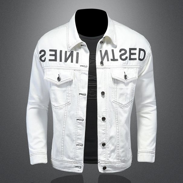 Vyriški drabužiai Paprasti baltai siuvinėti džinsiniai laisvalaikio striukė vyrams ir moterims_voghion.com