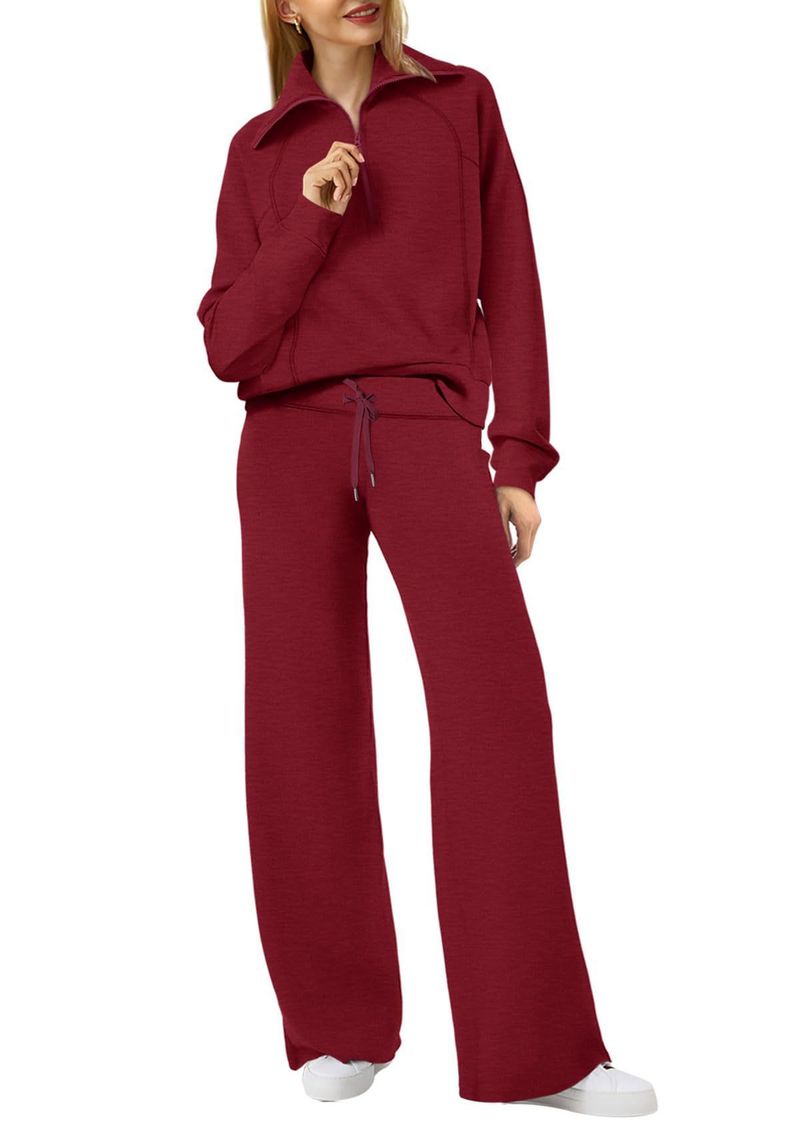 Damenbekleidung Lässiges Trainingsanzug-Set für Damen mit Kapuzenpullover mit Reißverschluss und Hose mit weitem Bein – weicher Pullover mit Fleecefutter und Lounge-Hose für Komfort im Herbst und Winter_voghion.com