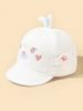 1 Stéck Baseballkapp fir Meedercher a Jongen, Sonnemutz, Hutt mat breede Rand an Ouerklappen, gestickte wäissen Hutt, léif rosa mat Déierenoueren an Häerz_voghion.com