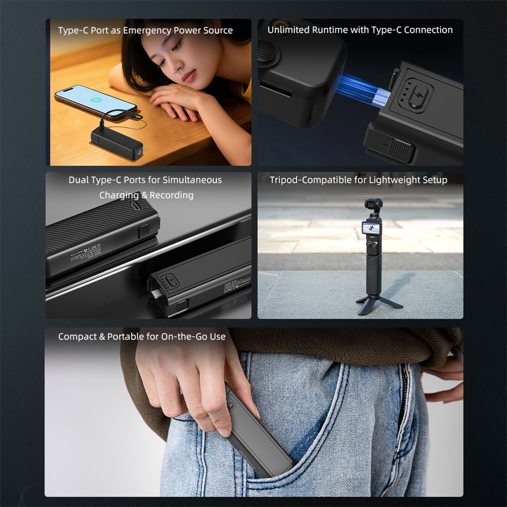 Per DJI Osmo Pocket Z Sports Battery Hand Grip TYPE-C Action Charging Handle Camera Charger Accessories_voghion.com