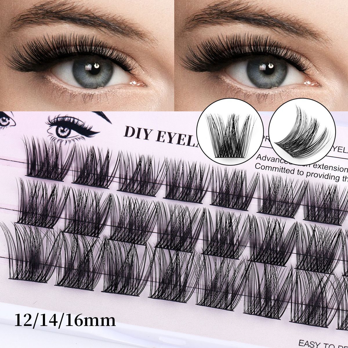 Faux cils obliques, segmentés, volants, épais, segmentés, à faire soi-même, faux cils greffés en grappe unique_voghion.com