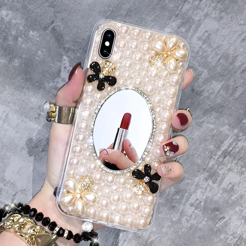 Bling Diamond Phone Cover, Cell Case for Samsung S24 S21 S22 23Ultra Note20, Design, Attractive Pearl Mirror, Wholesale_voghion.com