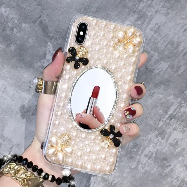 Bling Diamond Phone Cover, Cell Case for Samsung S24 S21 S22 23Ultra Note20, Design, Attractive Pearl Mirror, Wholesale_voghion.com
