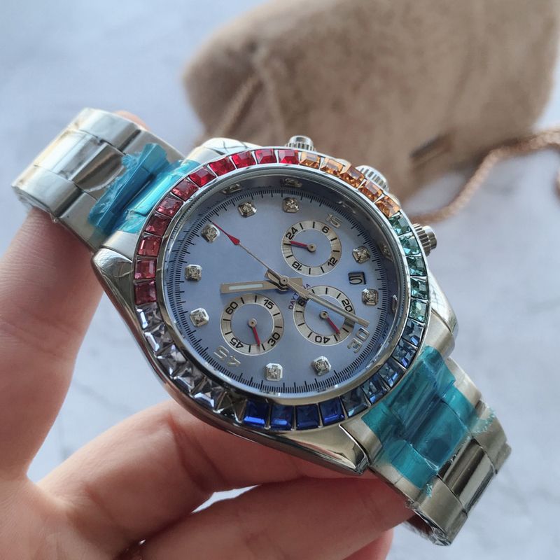 Orologio al quarzo con cronografo Candy Bean e lunetta con diamanti Laojia Luxe e secondi continui_voghion.com